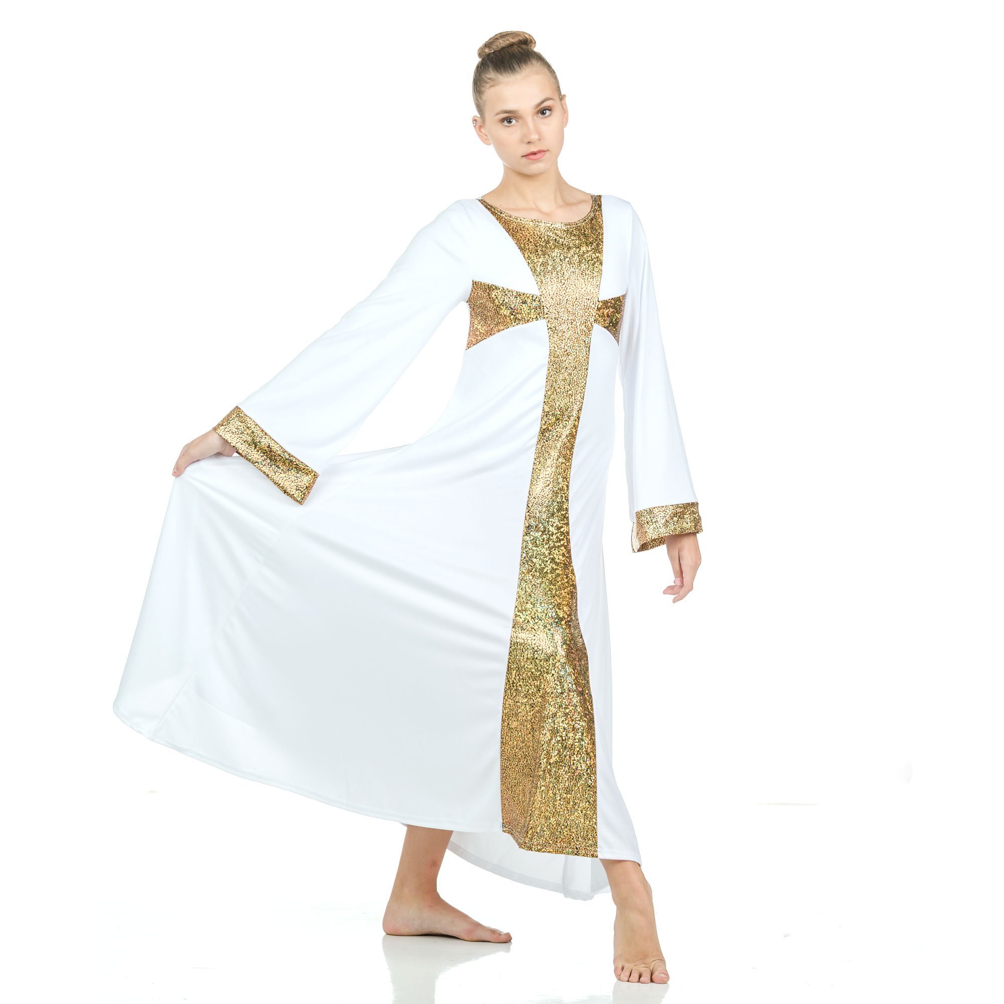 Danzcue Praise Dance Shimmery Cross Long Sleeve Dress