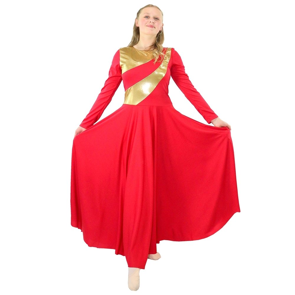 Buy Metallic Color Block Praise Dance Dresses For Women Long Sleeve - View #5
