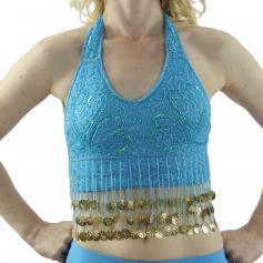 Fashion Coin Tassels Halter Vest Belly Dance Bra Top
