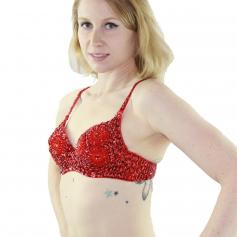 Sequin Beaded Six Flowers Belly Dance Bra