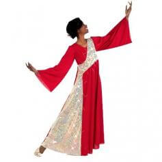 Body Wrappers Ministry Dance Shimmery Asymmetrical Bell Sleeve Dress