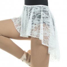 Danzcue Adult Ballet Dance Skirt Stretch Asymmetrical Lace High-Low Hemline