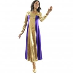 Danzcue Metallic Color Block Long Sleeve Praise Dance Dress