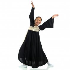 Danzcue Shimmery Asymmetrical Bell Sleeve Child Praise Dance Dress